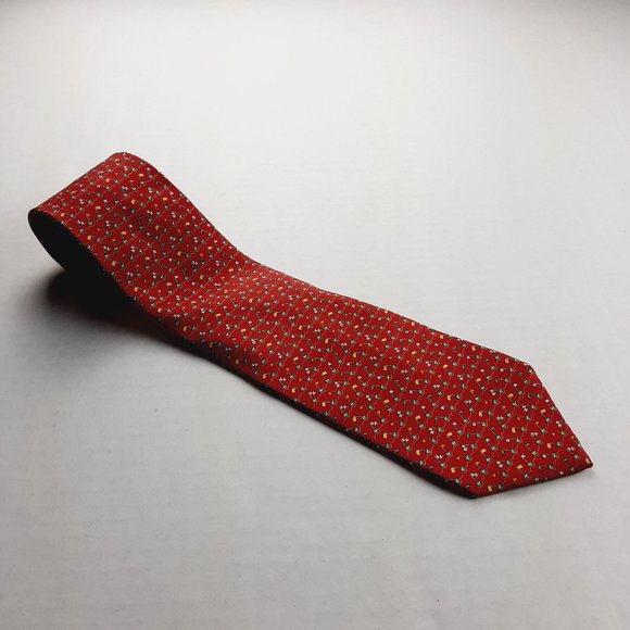 Salvatore Ferragamo Mens Tie Red Multi Buoy Print 100% Silk Classic Nautical